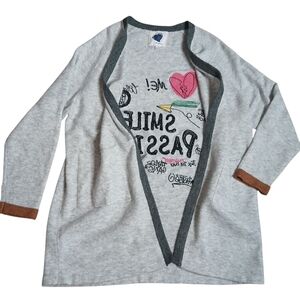 Just Madison Cardigan Sweater Duster Open Front Puff Graffiti Comic Grey Large